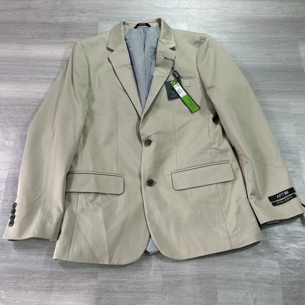 NEW Apt 9 Suit Jacket‎ Mens 40 Beige Cotton Poly Stretch Extra Slim Fit